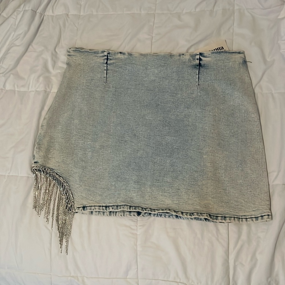 Savanna Jane Rhinestone Fringe Denim Skirt